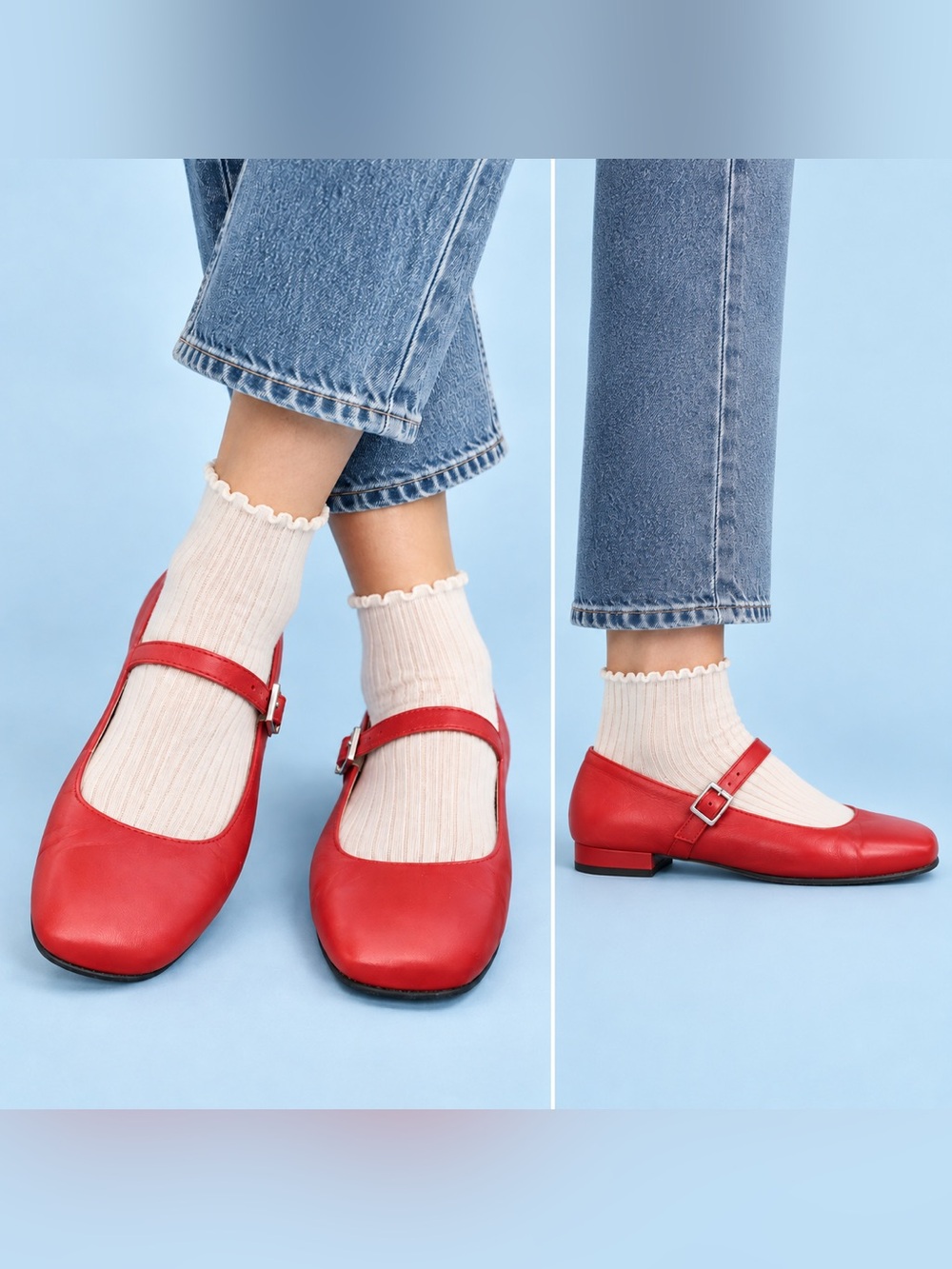 ALOHAS Por Do Sol Red Leather Mary Jane Ballet Flats EU 37 US 6.5 $190